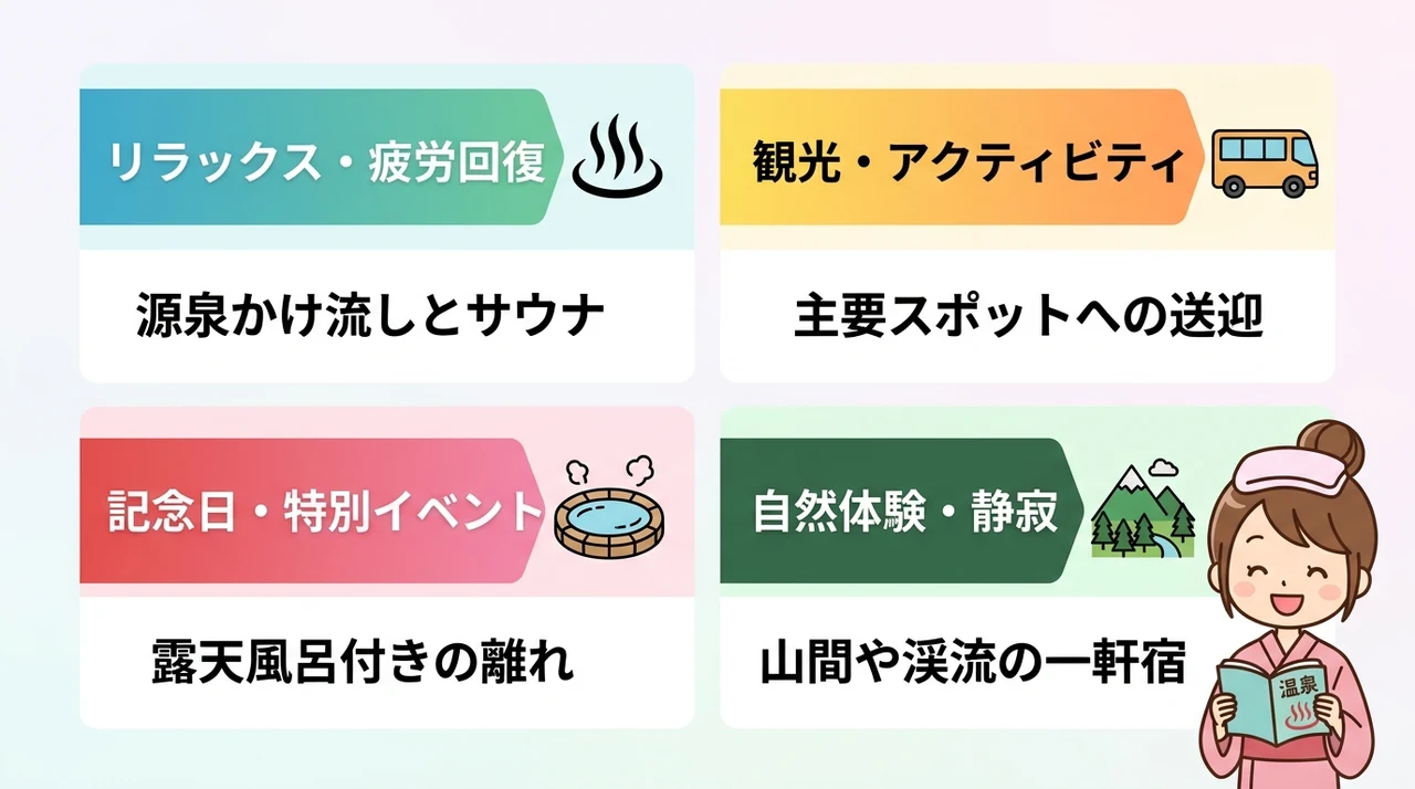 旅行の目的別に見る温泉宿の選び方