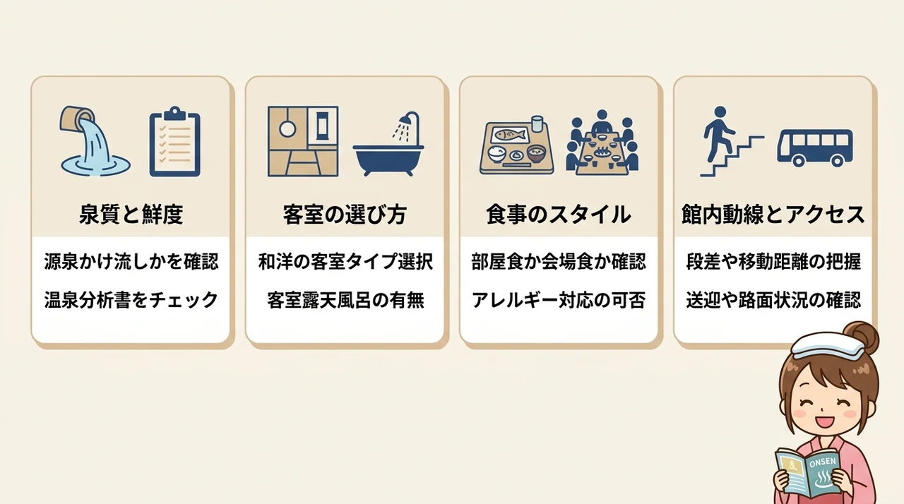 後悔しないための温泉宿の設備・条件比較