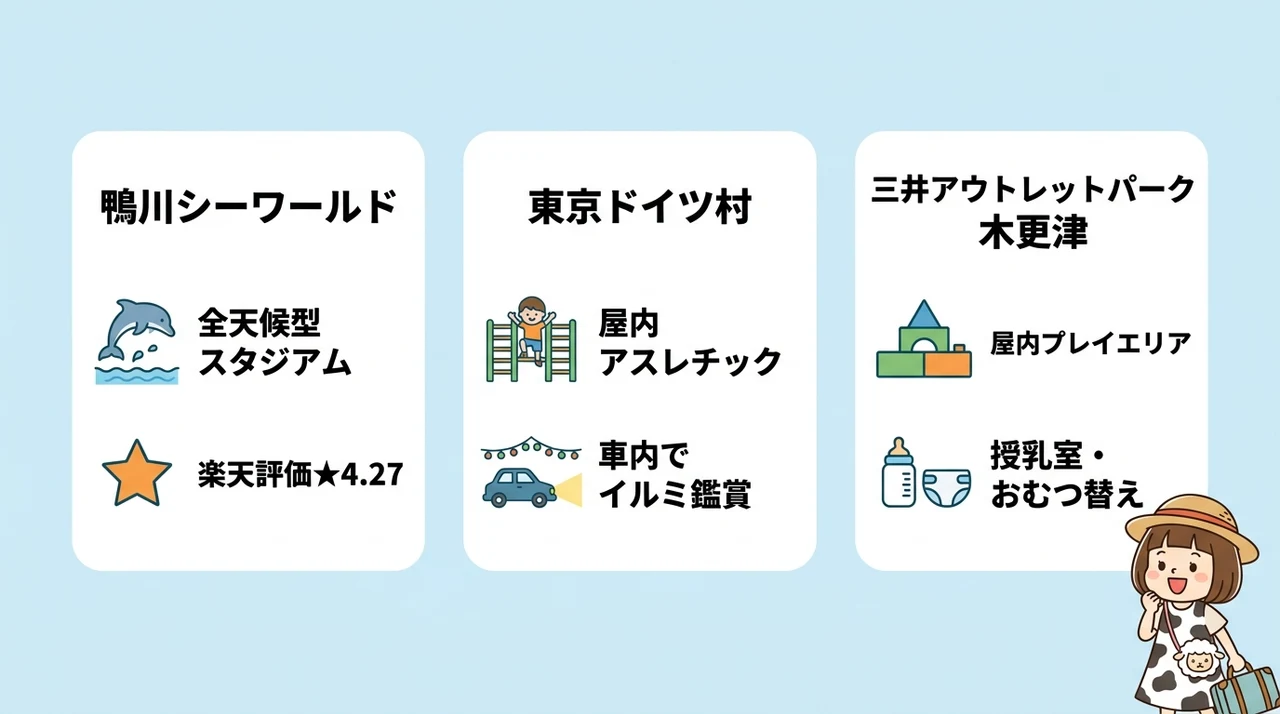 雨天時でも楽しめる周辺の屋内施設