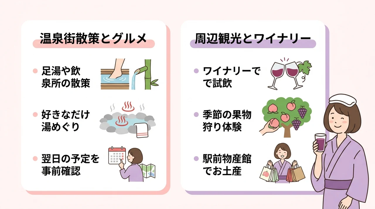 石和温泉一人旅を満喫するモデルコース