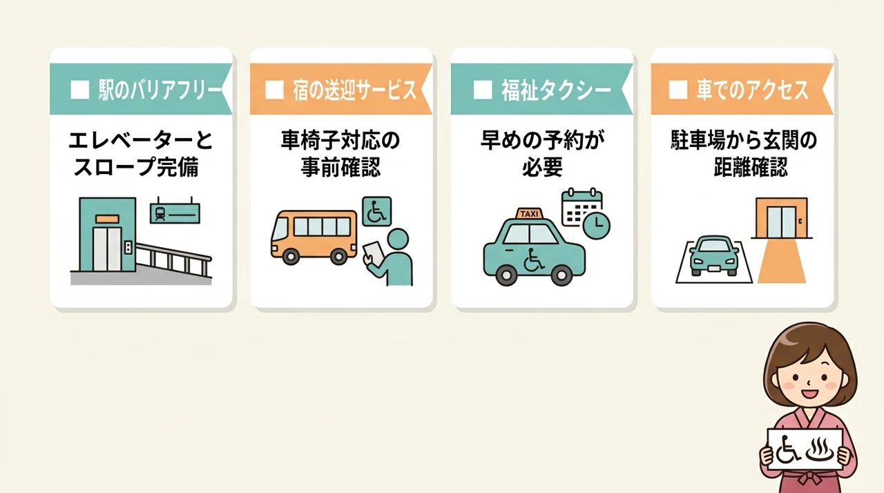 石和温泉駅からのバリアフリーアクセスと移動手段