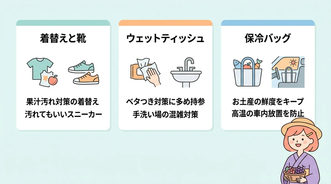子連れフルーツ狩りで持参したい持ち物