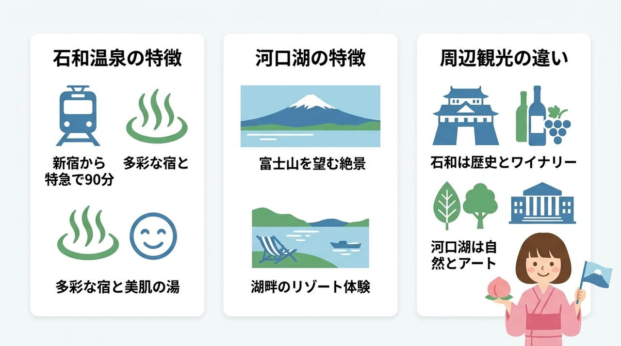 石和温泉と河口湖の魅力と特徴を徹底比較
