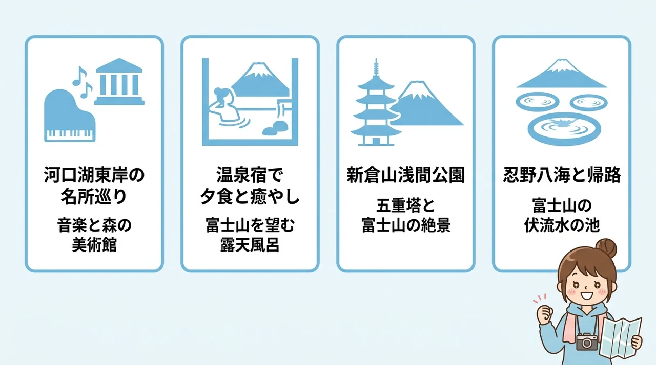 1泊2日で楽しむ河口湖温泉と周辺観光コース