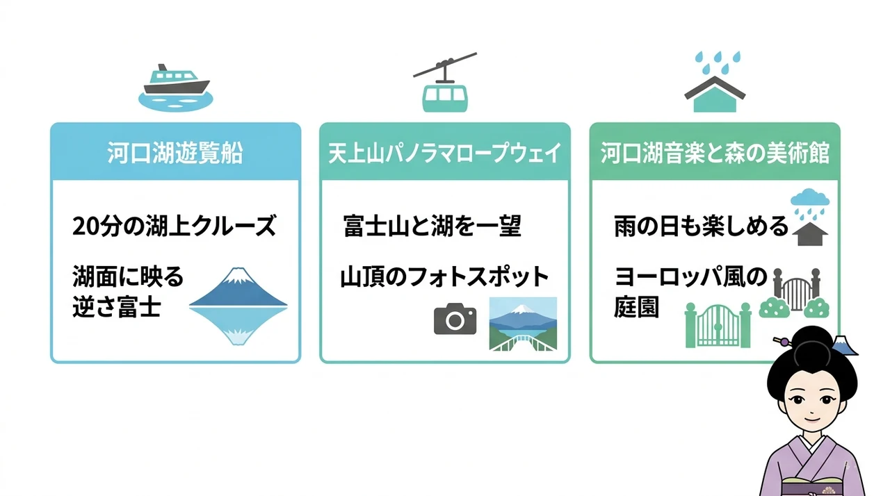 河口湖温泉高級旅館と楽しむ周辺観光