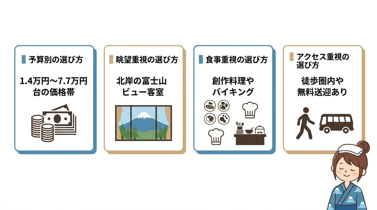 河口湖温泉の露天風呂付き客室を予算・目的別に選ぶコツ