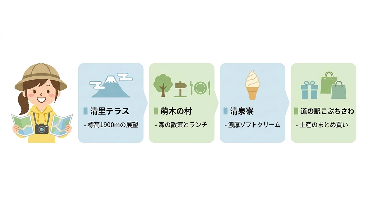 車で巡る日帰りモデルコース