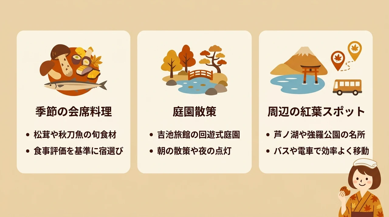 箱根の紅葉温泉宿で楽しむ秋の味覚と過ごし方