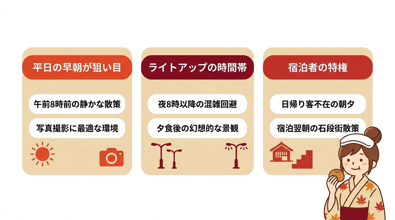 紅葉の混雑を避けるための時間帯と曜日