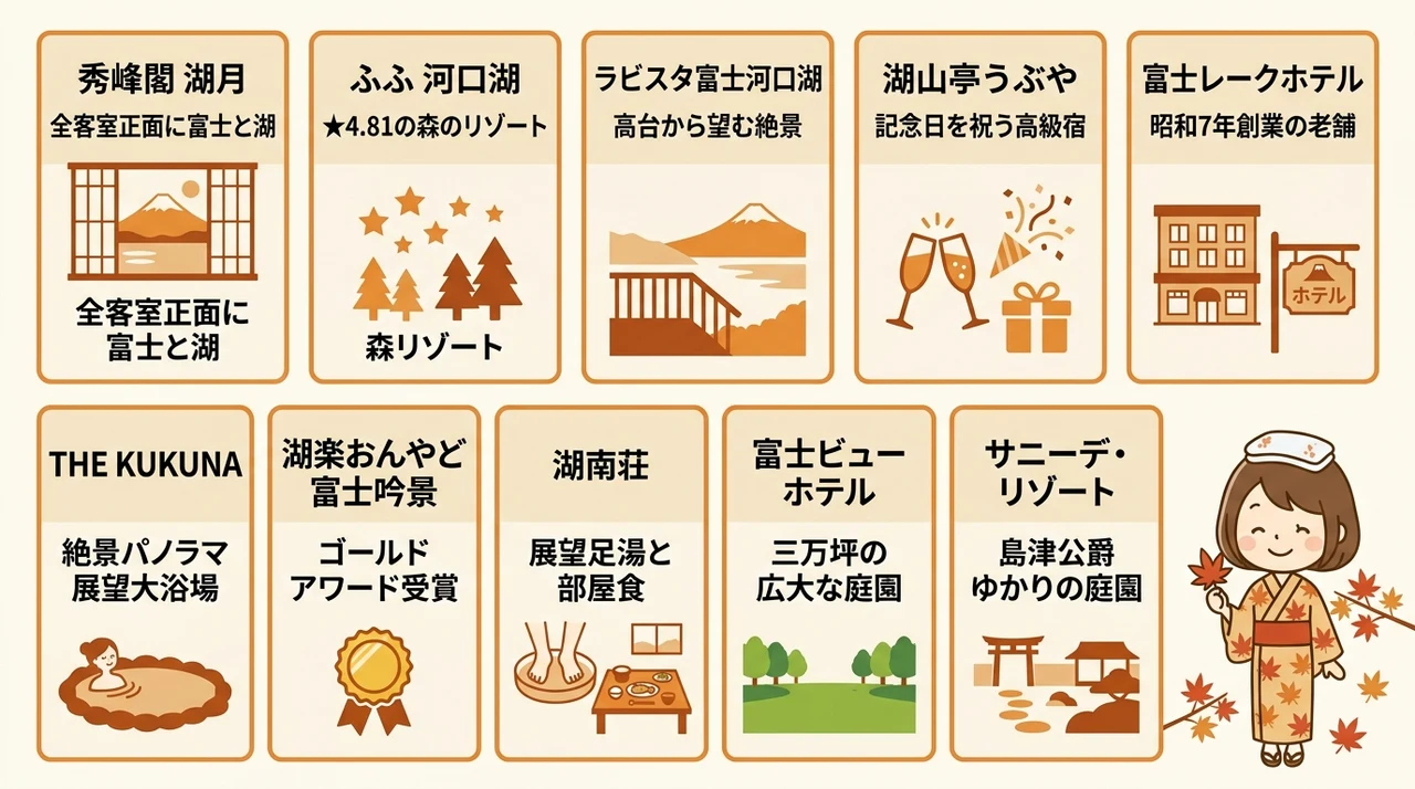 河口湖の紅葉シーズンにおすすめの温泉宿10選