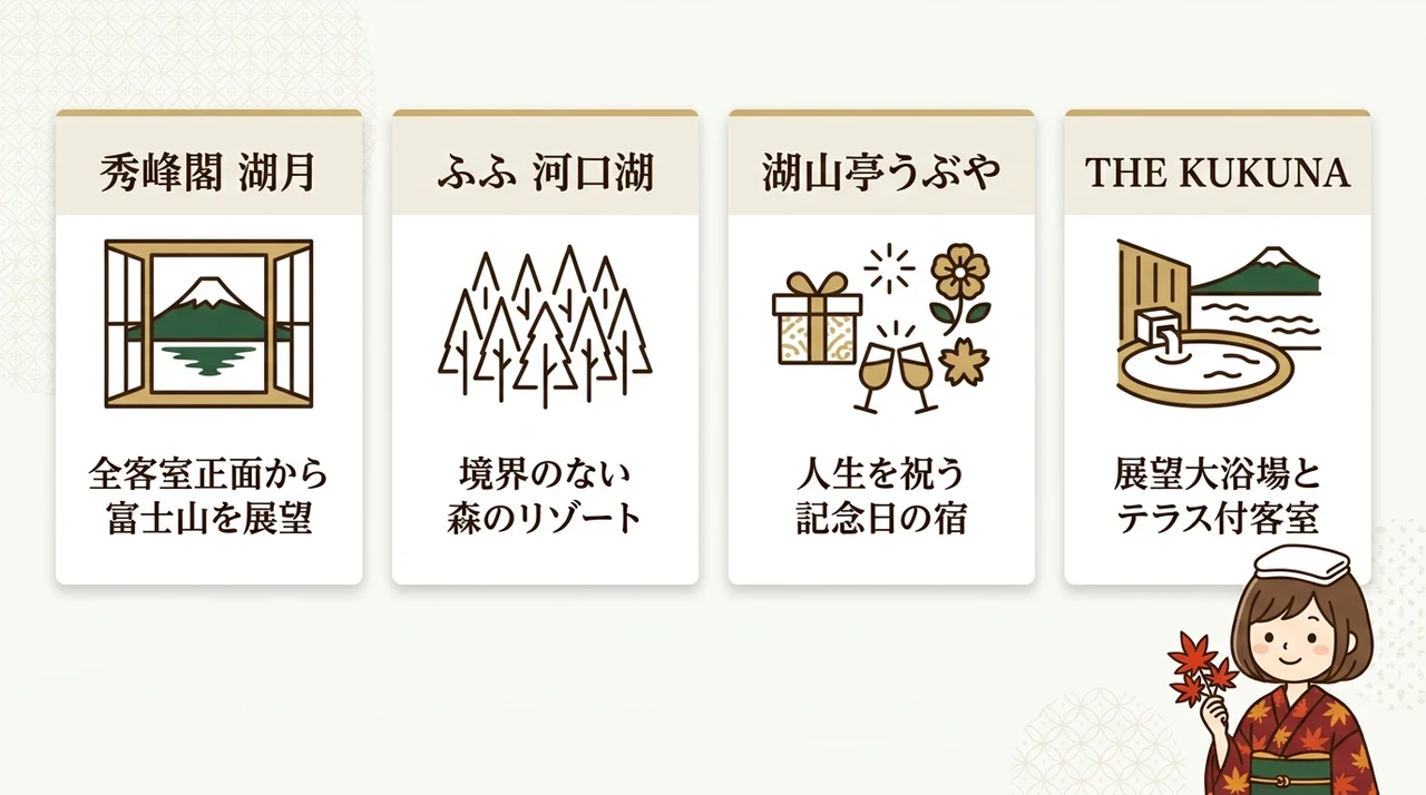 高級宿で楽しむ河口湖の紅葉と上質な温泉