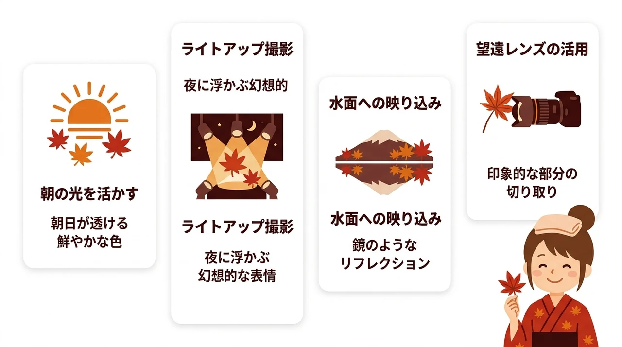 紅葉を美しく撮るための時間帯と構図