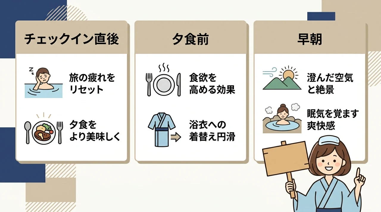 露天風呂付き客室を最大限楽しむ入浴タイミング