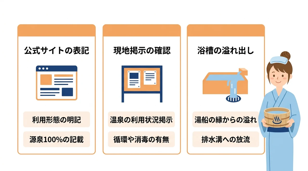 施設の公式情報で源泉かけ流しを見抜く方法