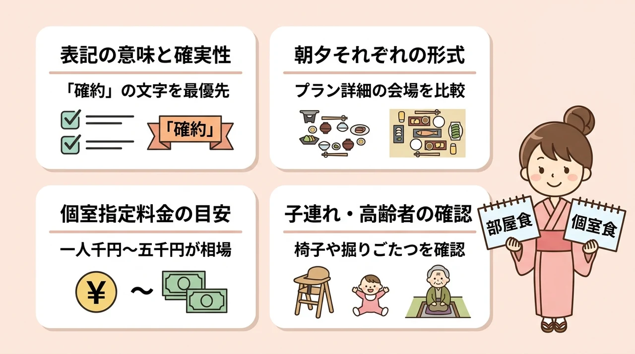 予約前に確認したい食事場所の表記と料金相場