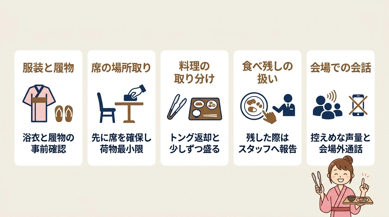温泉宿の朝食バイキングで注意すべき基本マナー