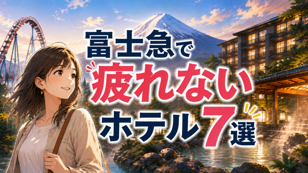 富士急ハイランド周辺で疲れにくいホテル7選を紹介するアイキャッチ画像