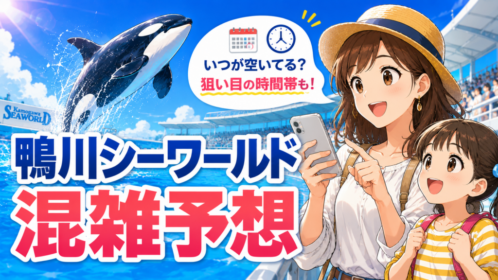 鴨川シーワールドの混雑予想と狙い目の時間帯を紹介するアイキャッチ