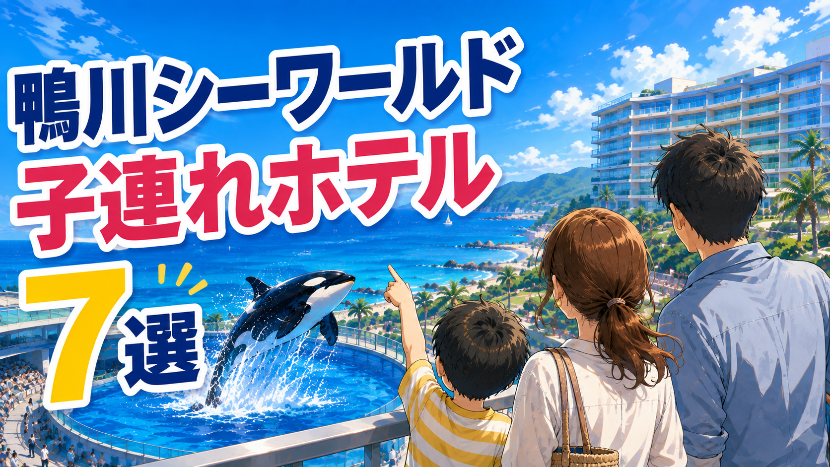鴨川シーワールド周辺の子連れにおすすめのホテル7選を紹介するアイキャッチ画像