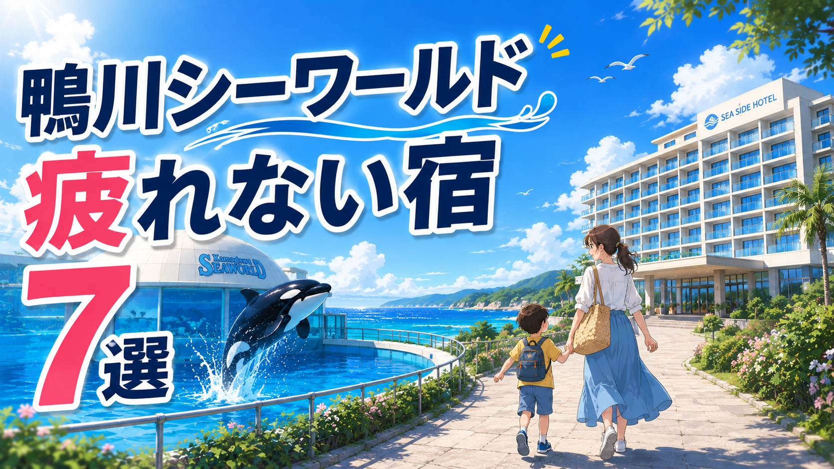 鴨川シーワールド周辺の疲れにくいホテル7選を紹介する親子旅行のアイキャッチ画像