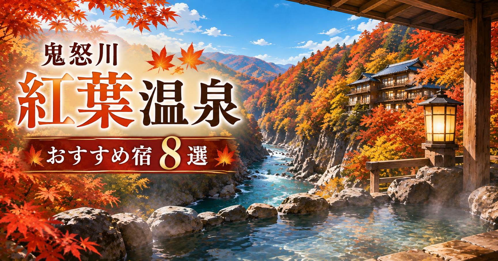 紅葉に包まれた鬼怒川渓谷を望む露天風呂と温泉宿