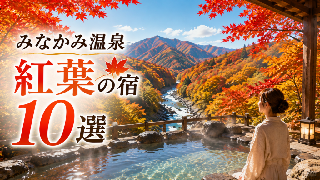 紅葉に囲まれたみなかみ温泉の露天風呂と山あいの景色