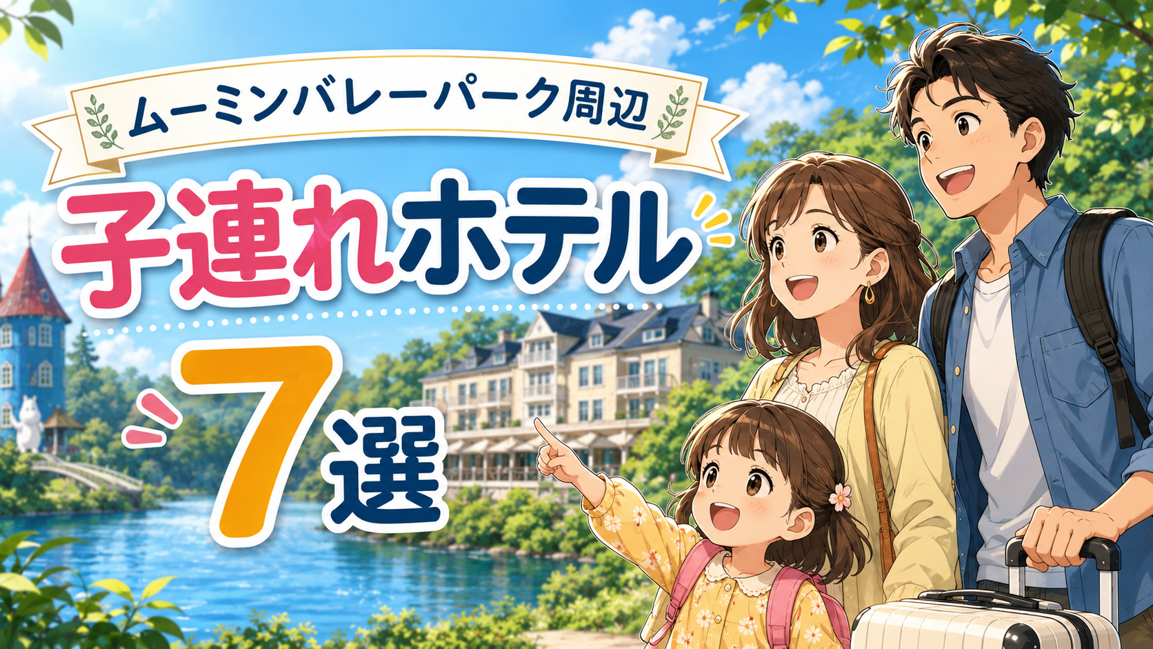 ムーミンバレーパーク周辺の子連れにおすすめのホテル7選を紹介するアイキャッチ画像