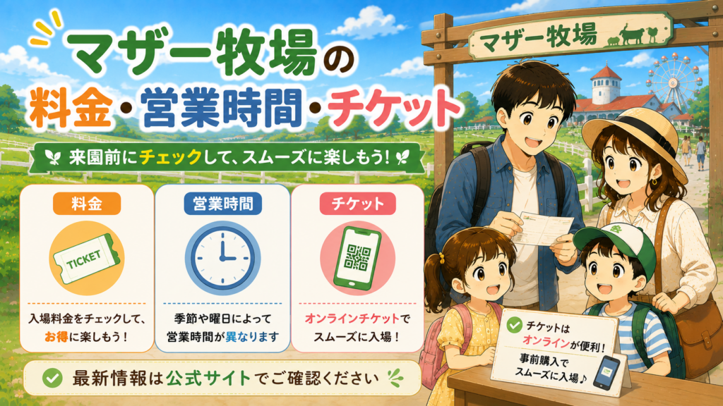 マザー牧場の料金・営業時間・オンラインチケット情報を紹介する見出し画像