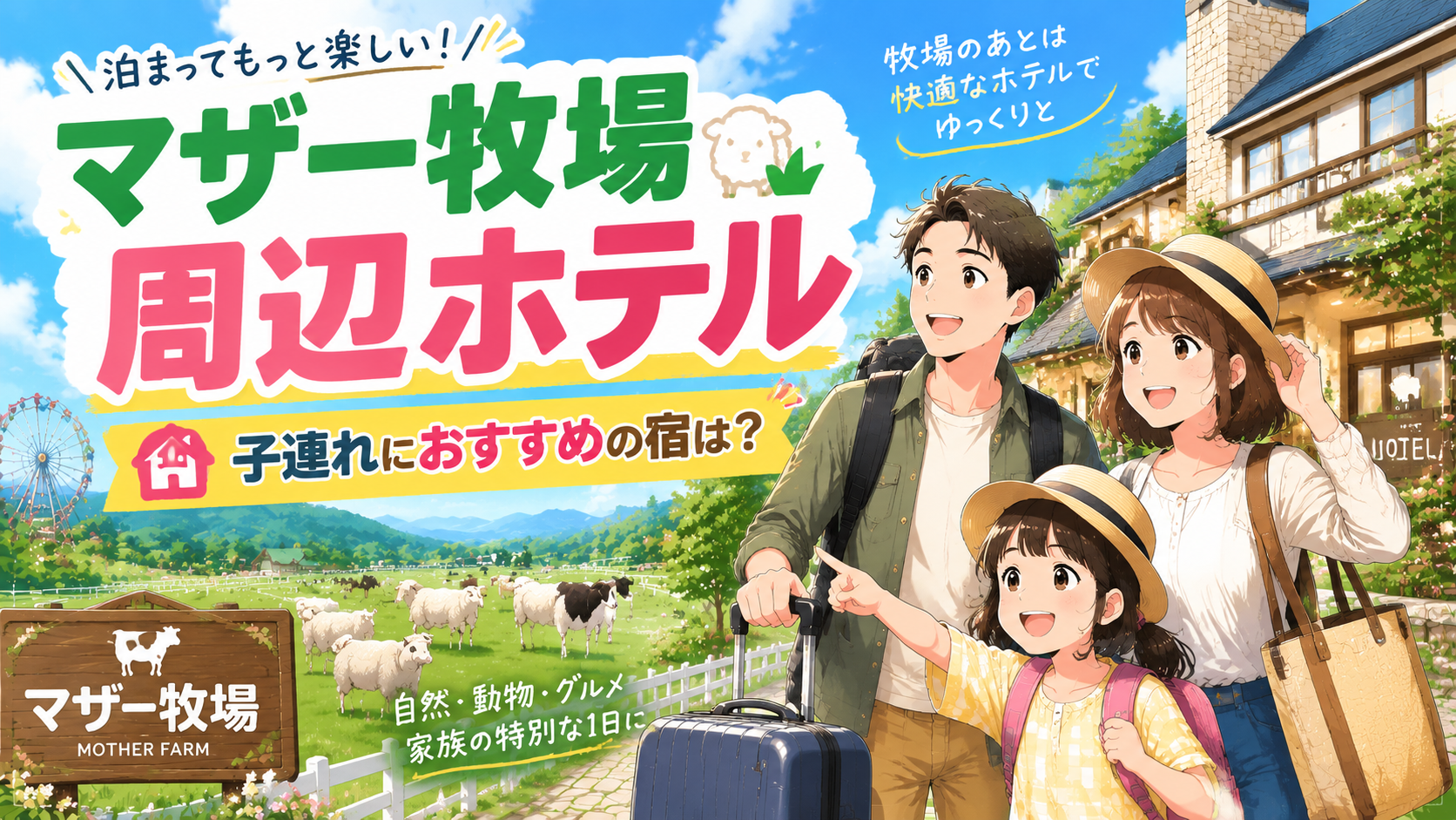 マザー牧場周辺ホテルを探す家族旅行のイメージ画像