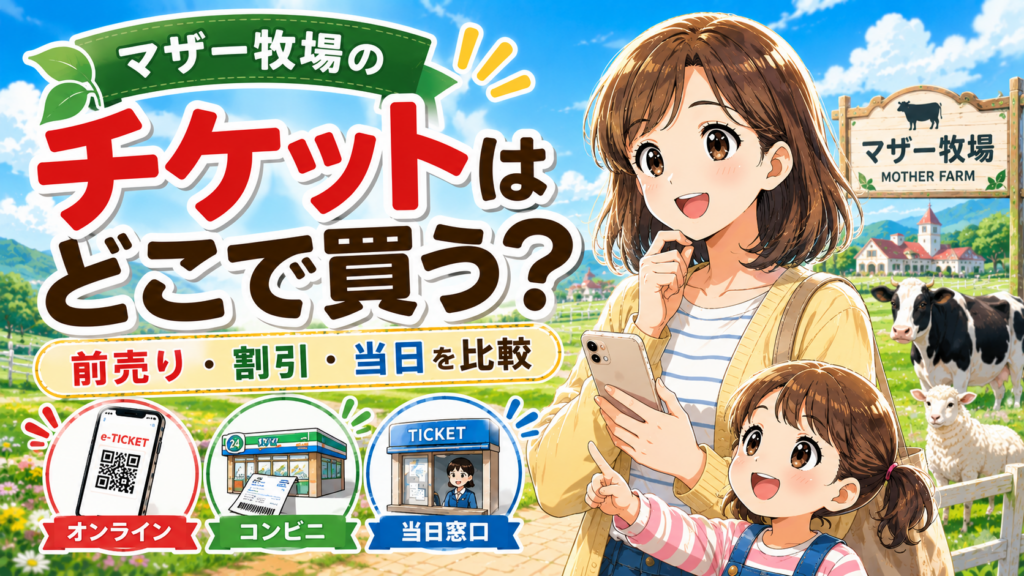 マザー牧場のチケット購入方法を前売り・割引・当日・オンラインで比較するイメージ