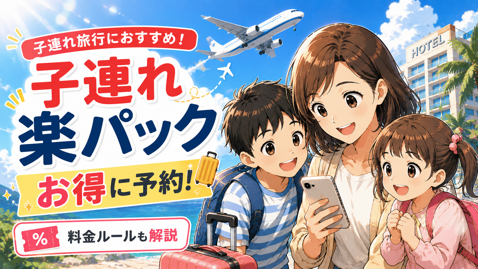 楽パックで子連れ家族旅行をお得に予約するイメージ