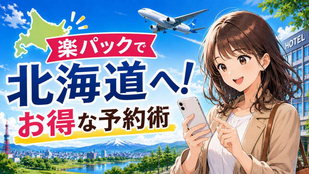 楽パックで北海道旅行をお得に予約する方法を紹介するアイキャッチ画像