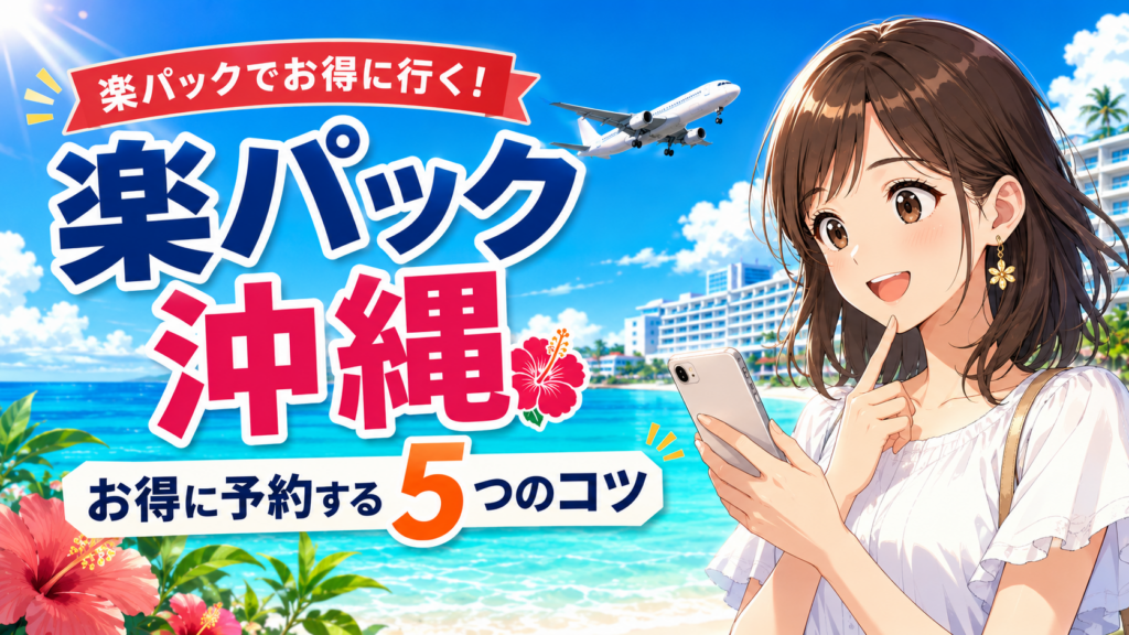 楽パックで沖縄旅行をお得に予約する5つのコツを紹介するアイキャッチ画像