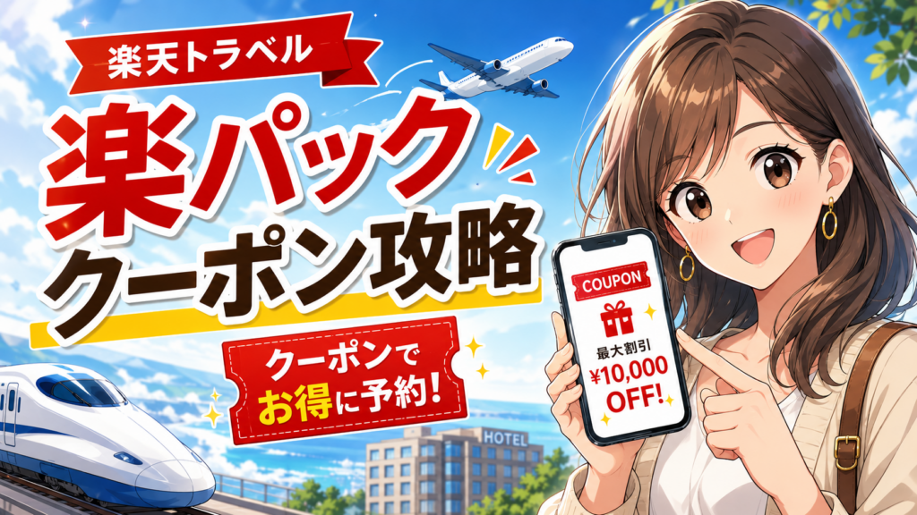 楽天トラベルの楽パッククーポン攻略を解説するアイキャッチ画像