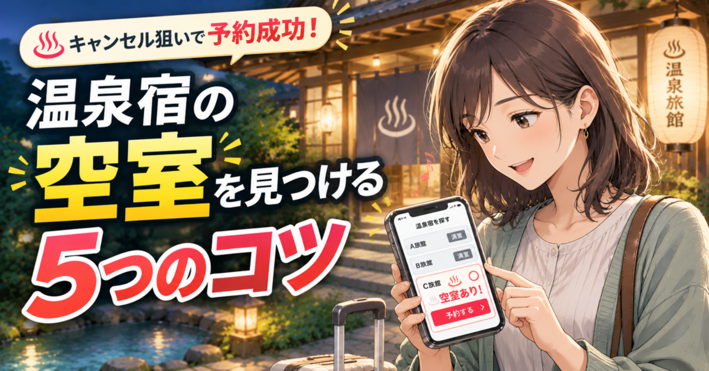 温泉宿の空室を見つける5つのコツをスマホで確認する旅行者のイメージ