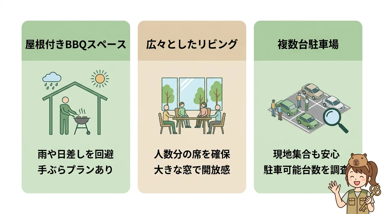 グループ旅行に最適なBBQ付き貸別荘の特徴