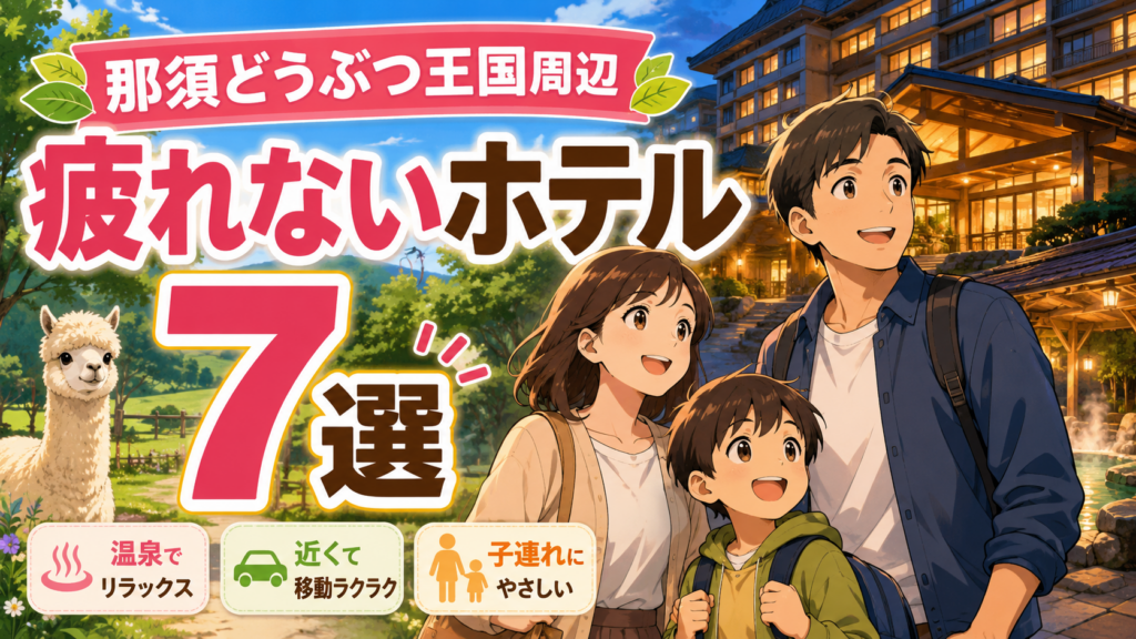 那須どうぶつ王国周辺で子連れにおすすめの疲れにくいホテル7選を紹介するイメージ