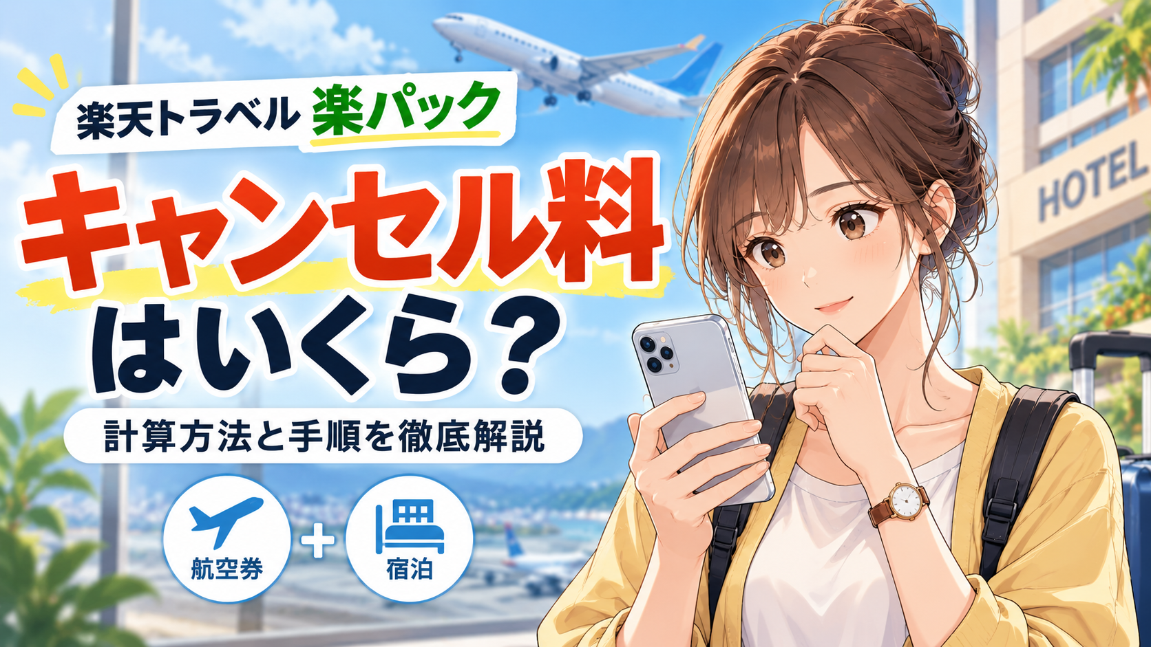 楽天トラベル楽パックのキャンセル料と計算方法を解説するイメージ