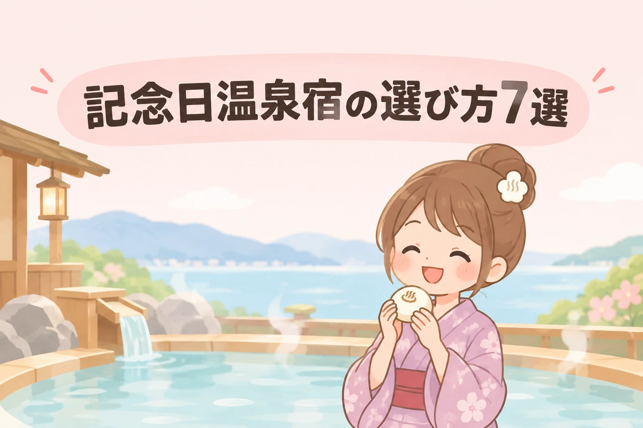 記念日向け温泉宿の選び方7つのポイントのイメージ画像(客室露天風呂の有無・部屋食・個室食・サプライズ演出の可否)